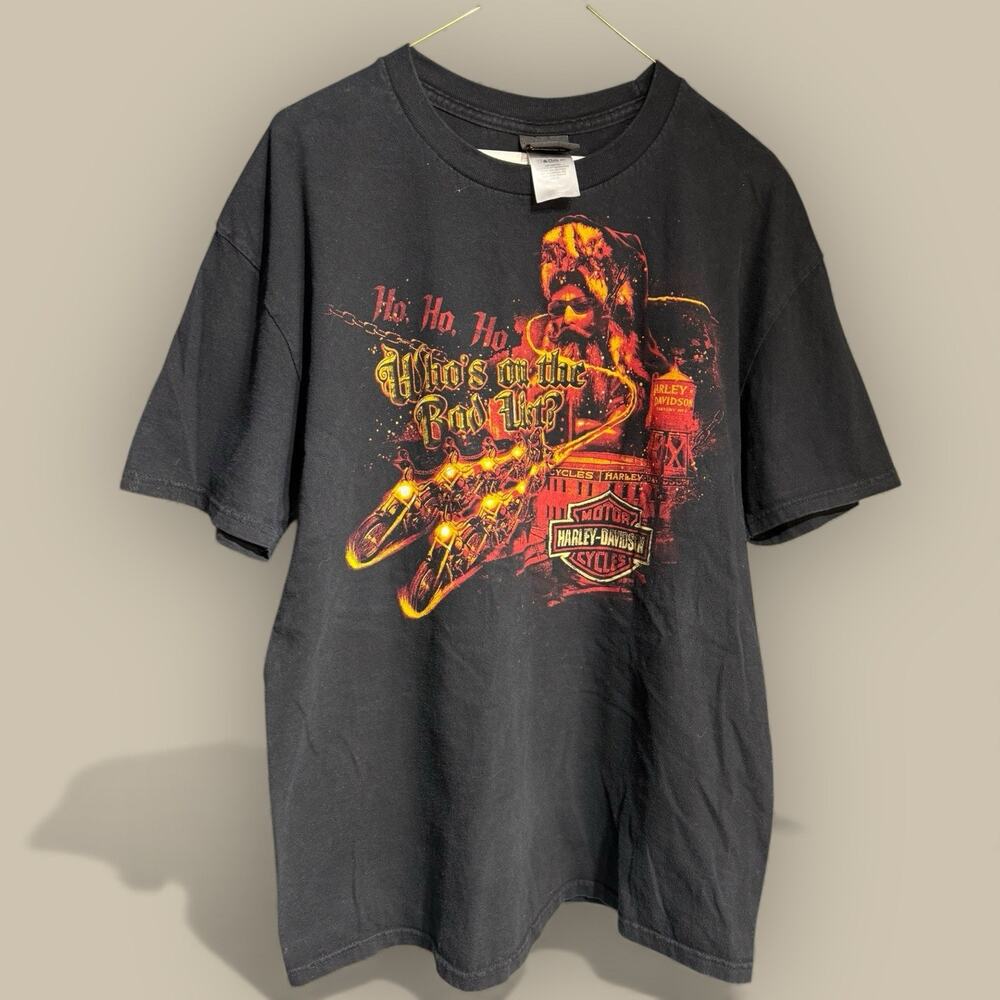 Harley-Davidson Santa Ho Ho Ho Short Sleeve T-shirt Men Size XL Naughty List Y2K